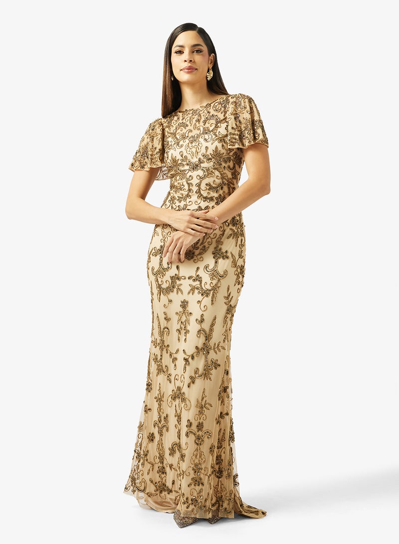 بيوت فستان ماكسي بياقة على شكل حرف  وفتحة أمامية - Image 1